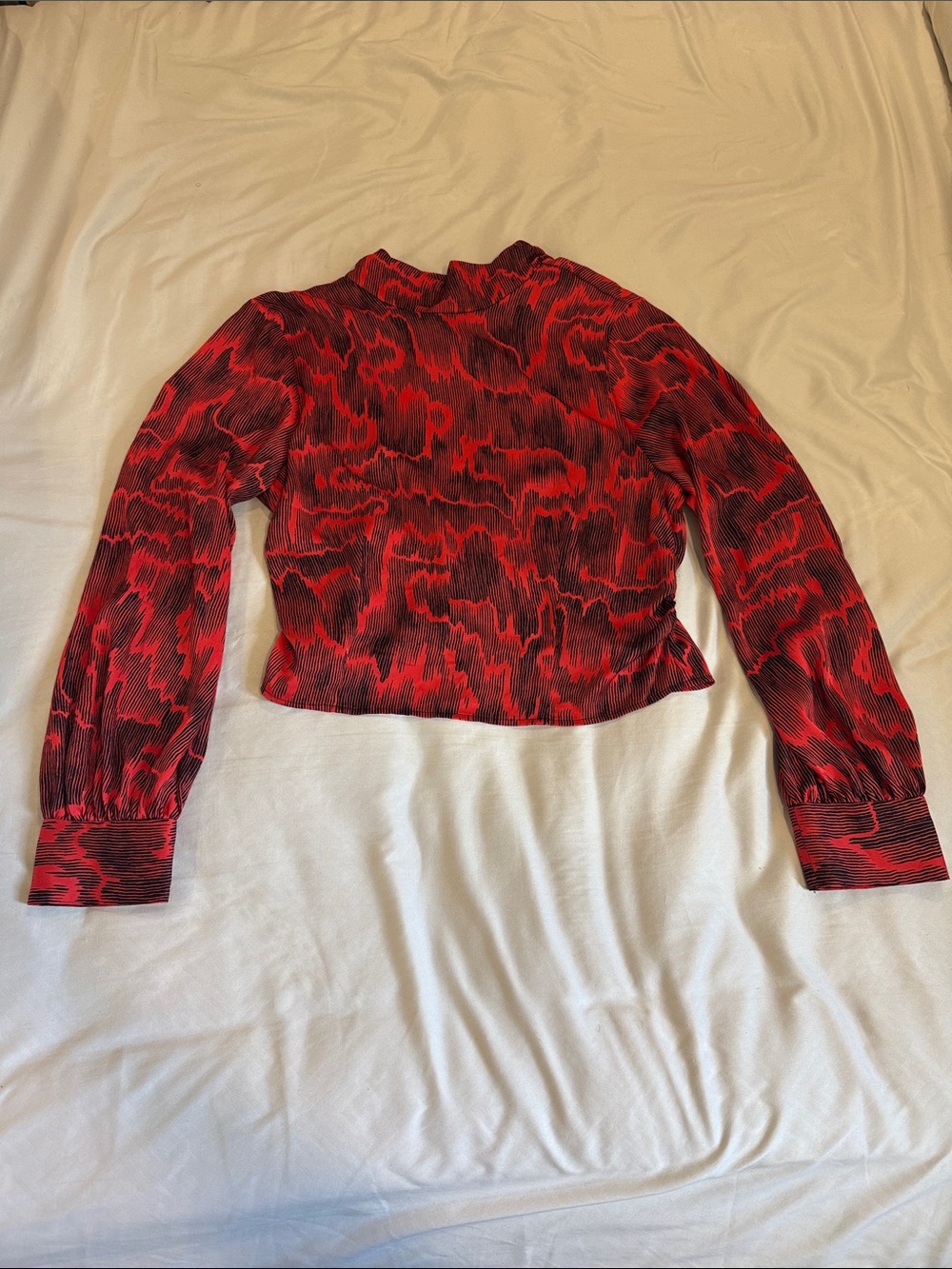 Red Abstract-Print Mock Neck Long Sleeve Blouse